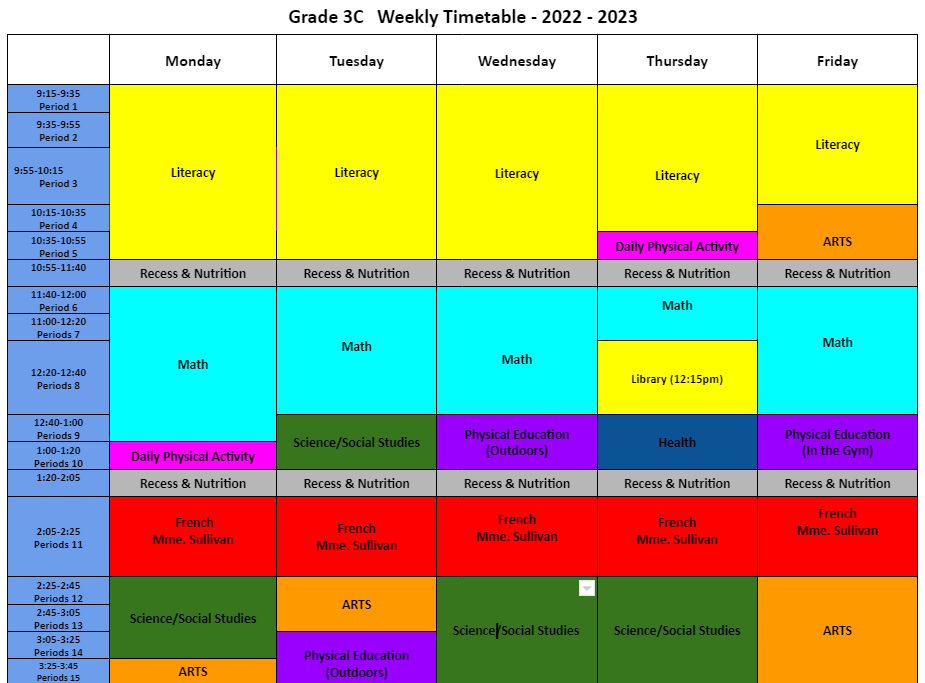 Our Class Timetable/ Schedule | A Patchwork of Positive & Productive ...